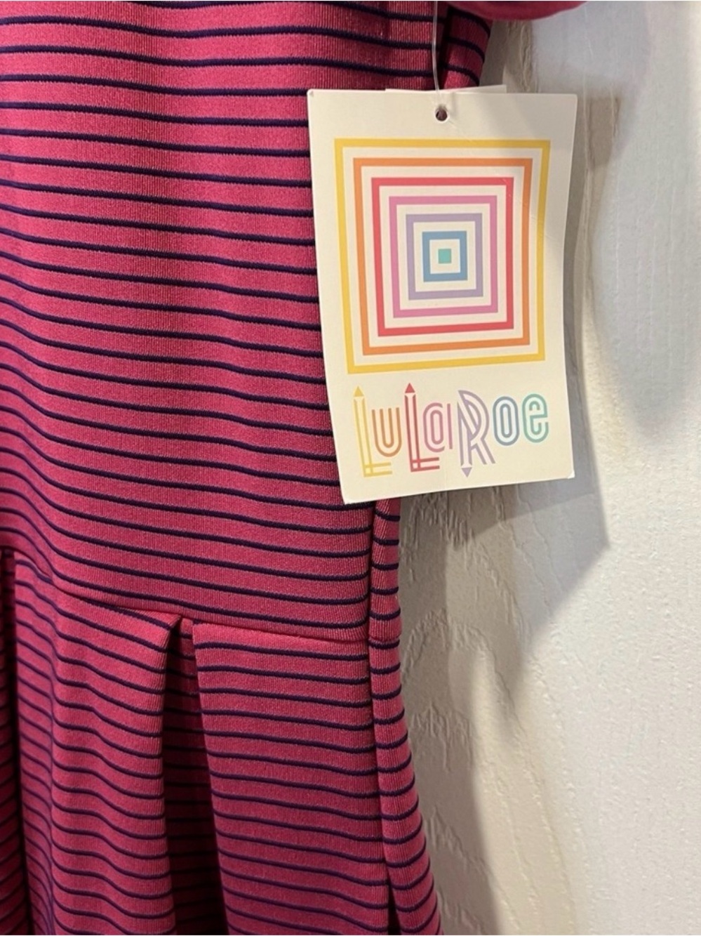 LuLaRoe Burgundy Striped Short Sleeve Amelia Dress - Picture 4 of 5